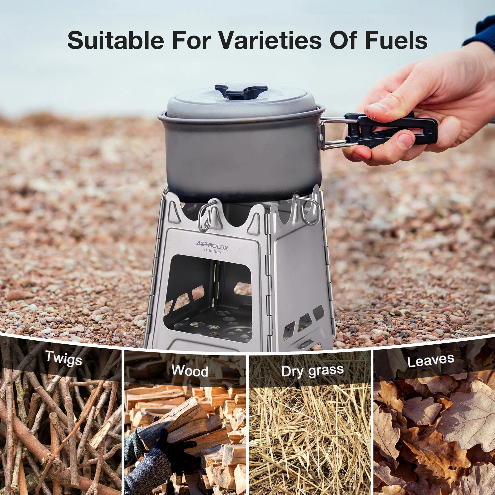(image for) Astrolux&reg; Ti-BS1 Titanium Backpacking Stoves Titanium Camping Stove Folding Wood Burning Stove Pocket Stove Portable Lightweight Backpacking Stove for Outdoor Camping Hiking Backpacking P