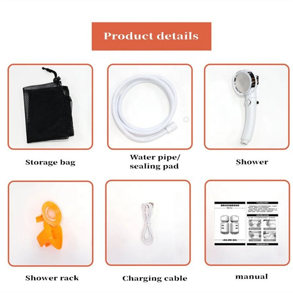(image for) IPRee Outdoor Shower Pump Dormitory Camping Portable 2-in-1 Electric Shower Emergency Lighting Portable Camping Shower