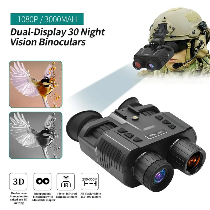 (image for) NV8000 3D Night Vision Binoculars Goggles Infrared Digital Head Mount Built-in Battery Rechargeable Camping Equipment